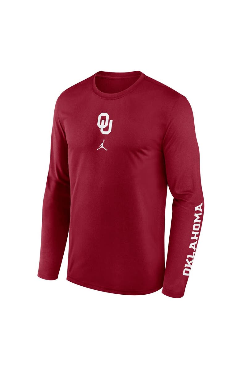 Jordan Brand Men's Jordan Brand Crimson Oklahoma Sooners Primetime Center Lockup Two-Hit Legend Long Sleeve T-Shirt, Alternate, color, Crimson