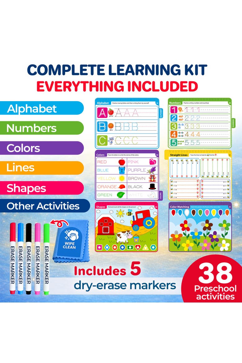 Tracing Activity Books for Kids - Dry Erase Practice Books with Markers, Alternate, color, White