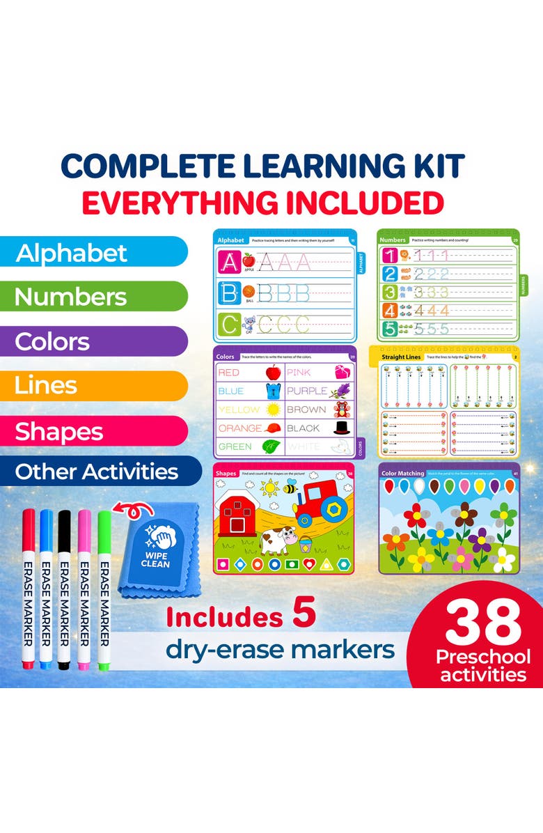 Quokka Kids Tracing Activity Books Set with Dry-Erase Pages and Markers, Alternate, color, White