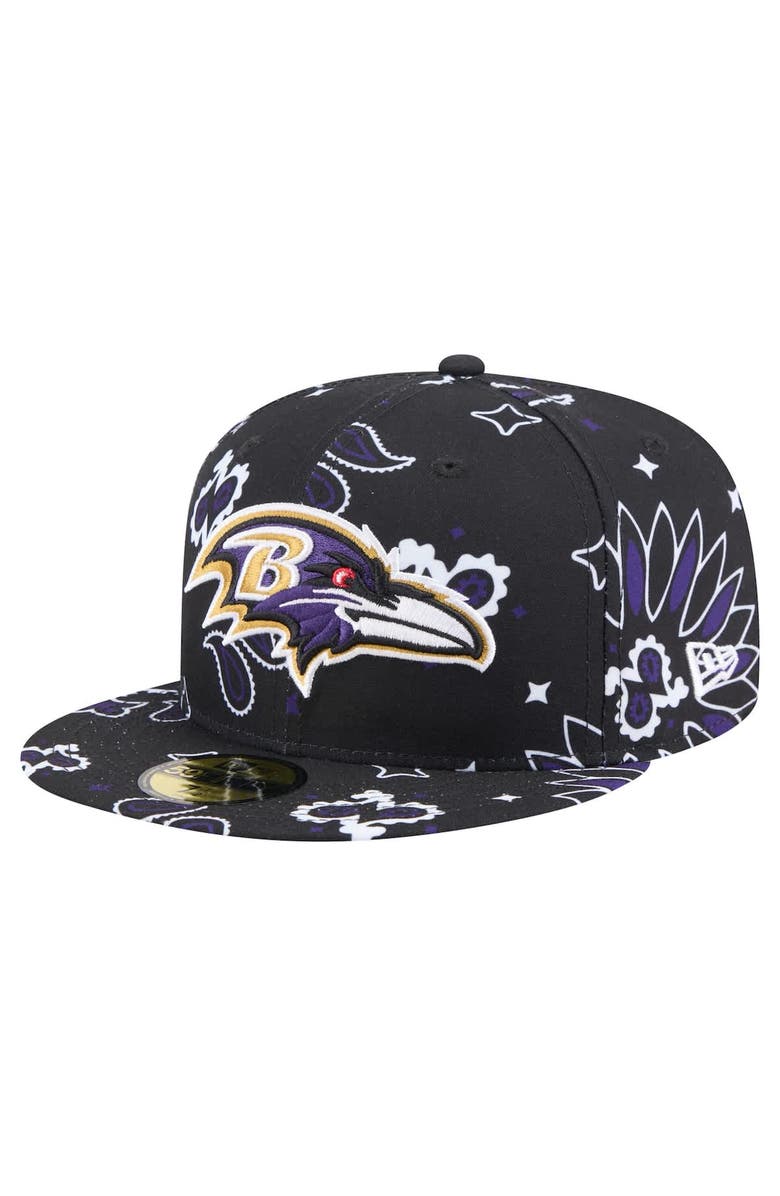 New Era Men's New Era Black Baltimore Ravens Paisley 59FIFTY Fitted Hat, Main, color,