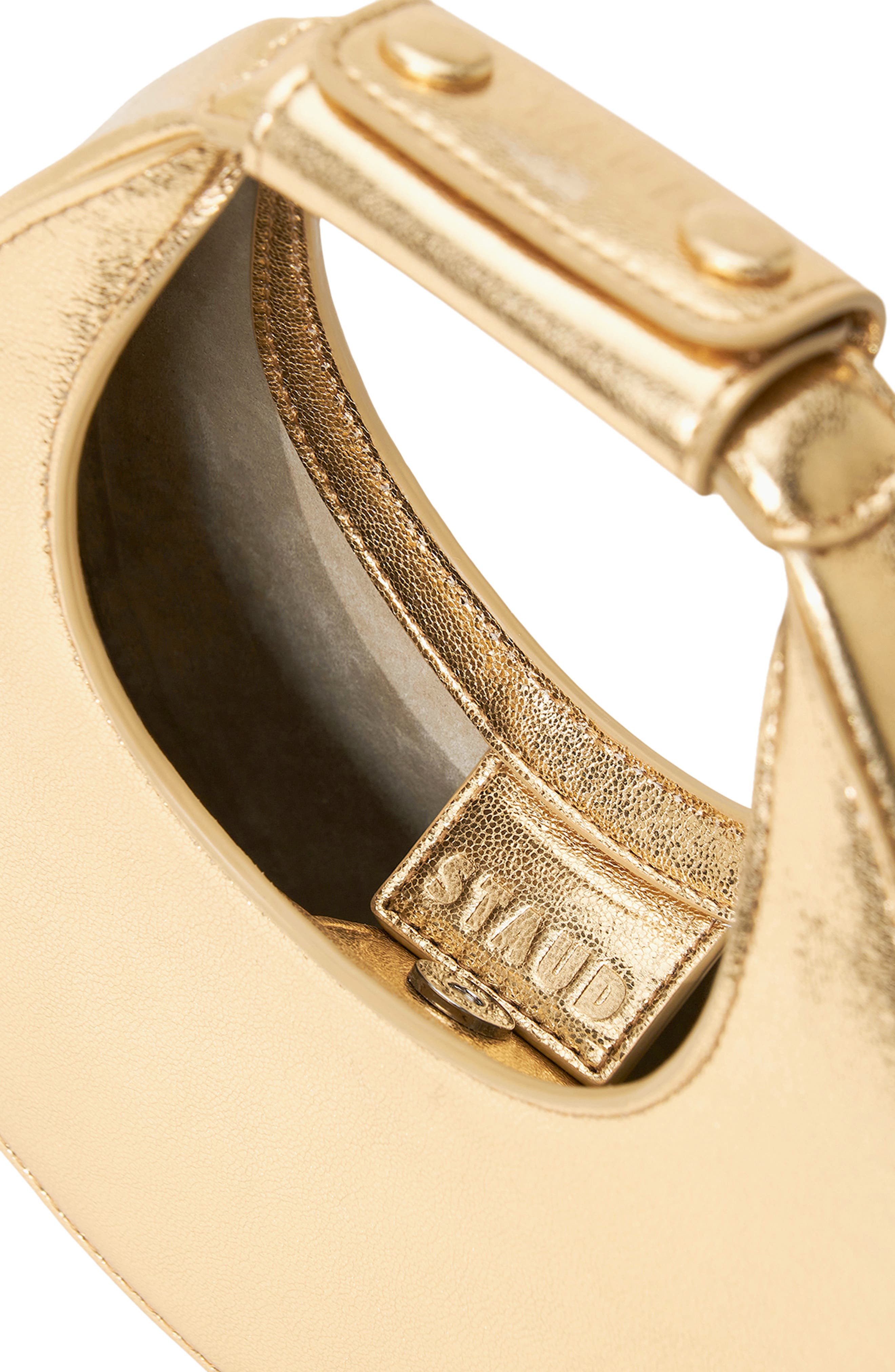 STAUD Good Night Metallic Leather Top Handle Moon Bag, Alternate, color, Gold