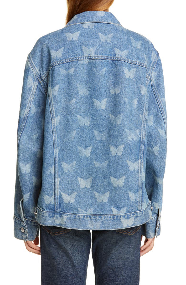 Sandy Liang Morpho Butterfly Print Denim Jacket, Alternate, color, 