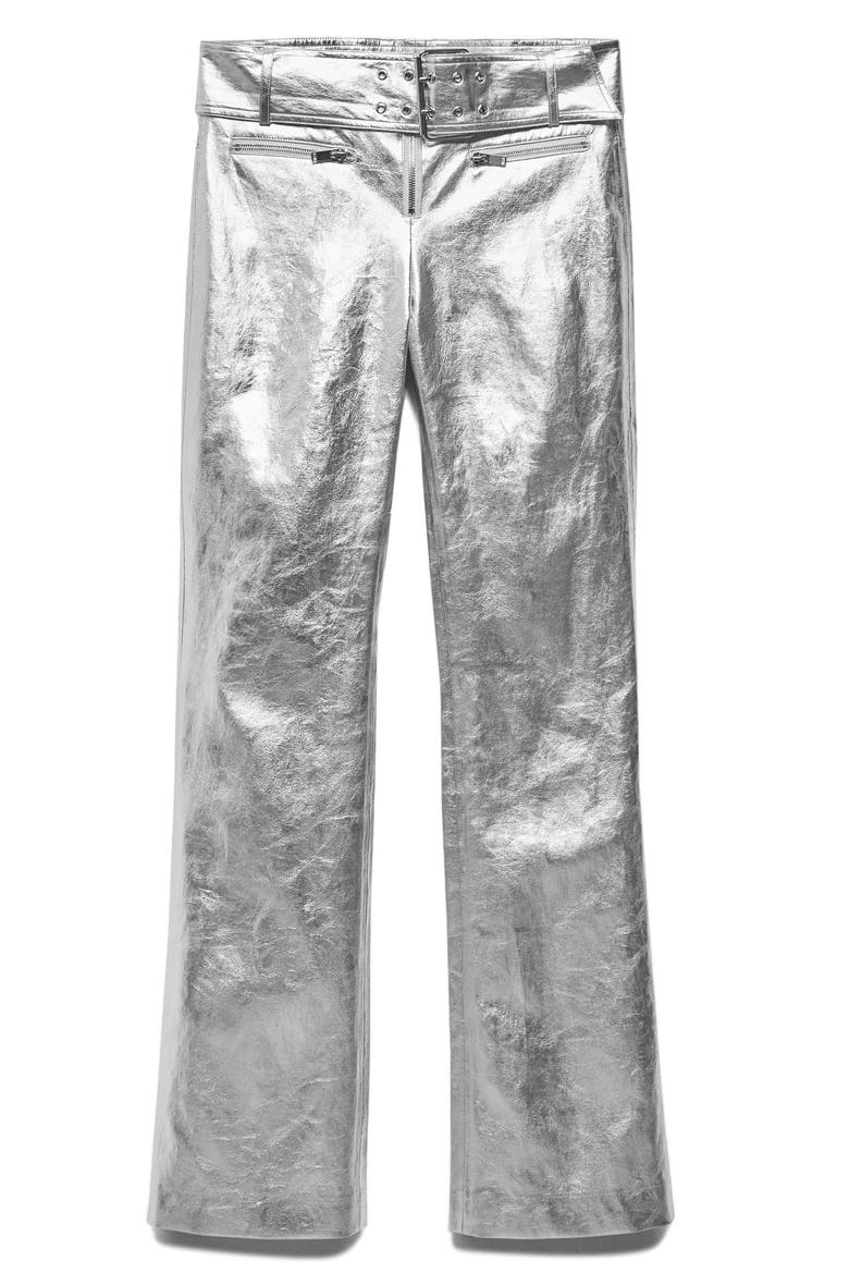Belted Metallic Faux Leather Pants, Alternate, color, SILVER