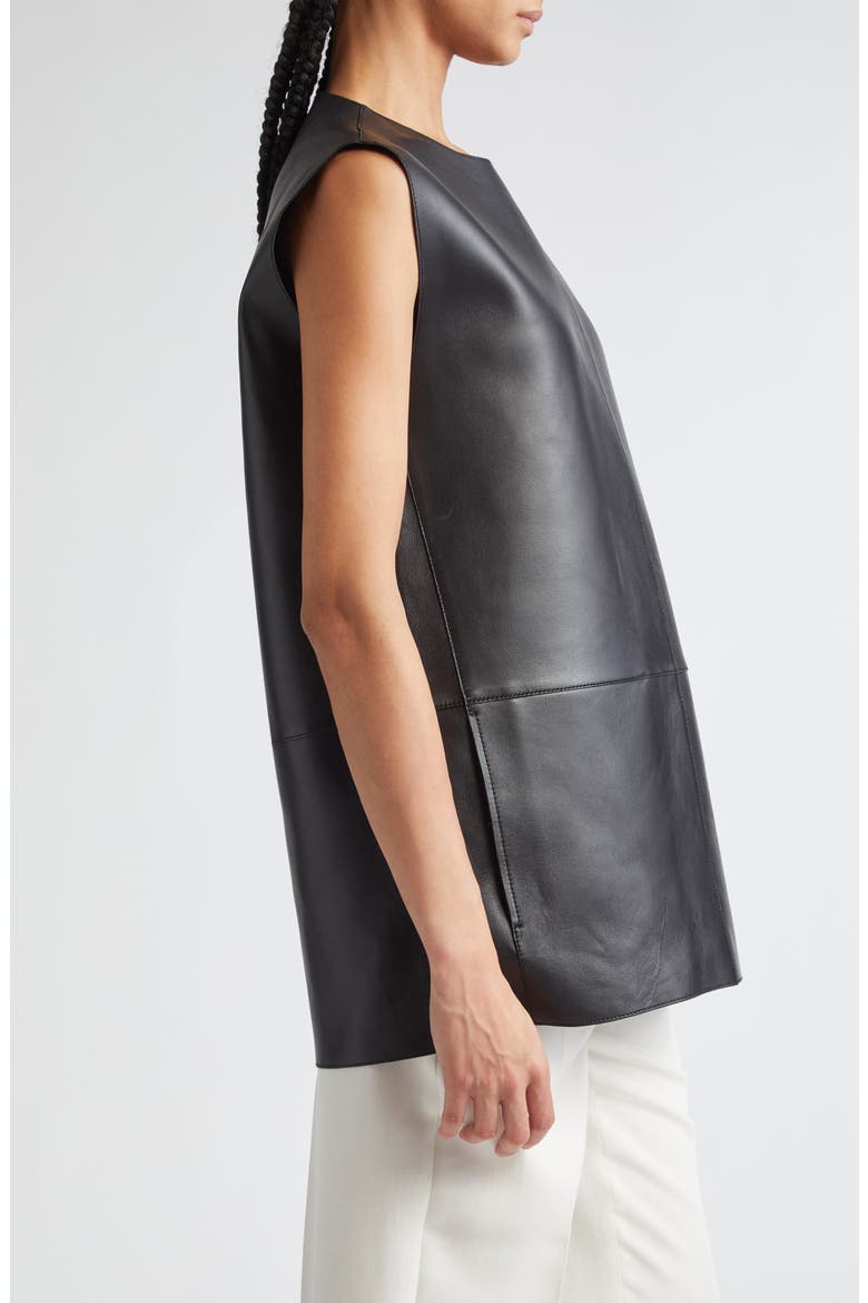 Paneled Longline Leather Shell, Alternate, color, BLACK