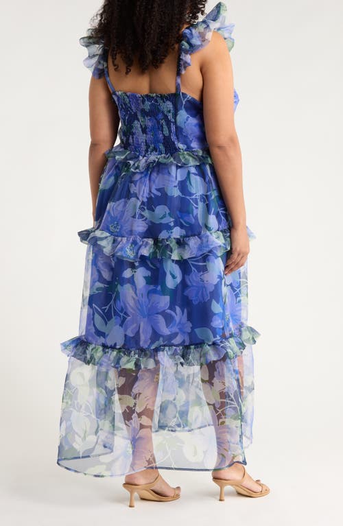 Sugarlips Mylie Floral Ruffle Tiered Organza Maxi Dress In Blue