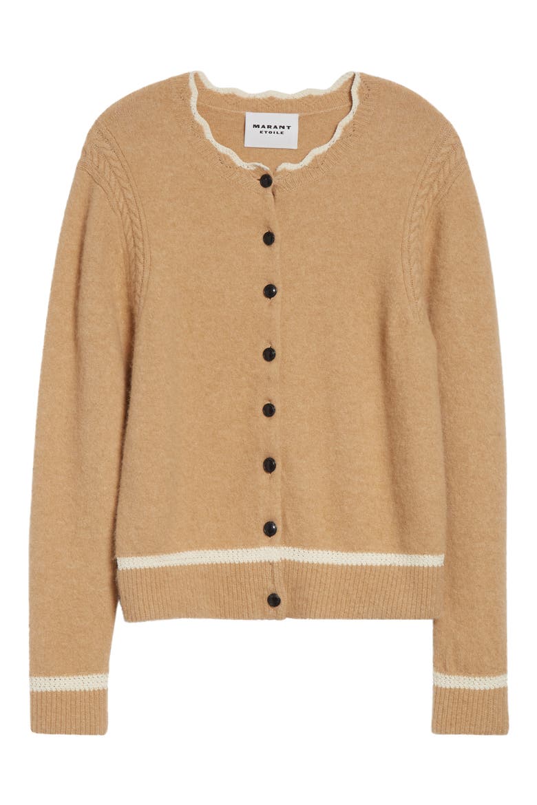 Naia Scallop Trim Alpaca Blend Cardigan, Alternate, color, CAMEL