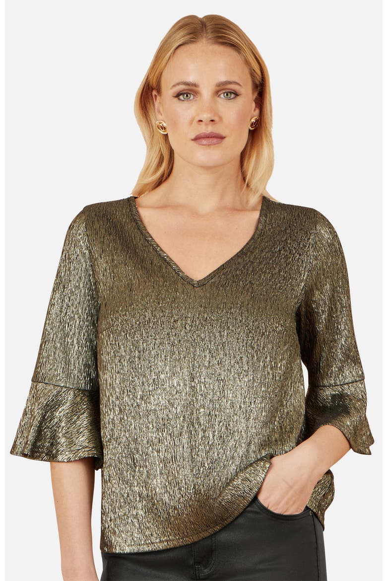 Fluted Sleeve Metallic Stretch Top, Main, color, Gold