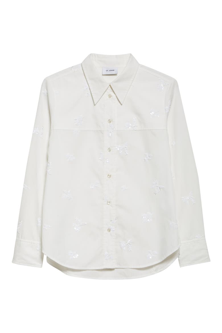 Sequin Floral Embroidered Button-Up Shirt, Alternate, color, IVORY