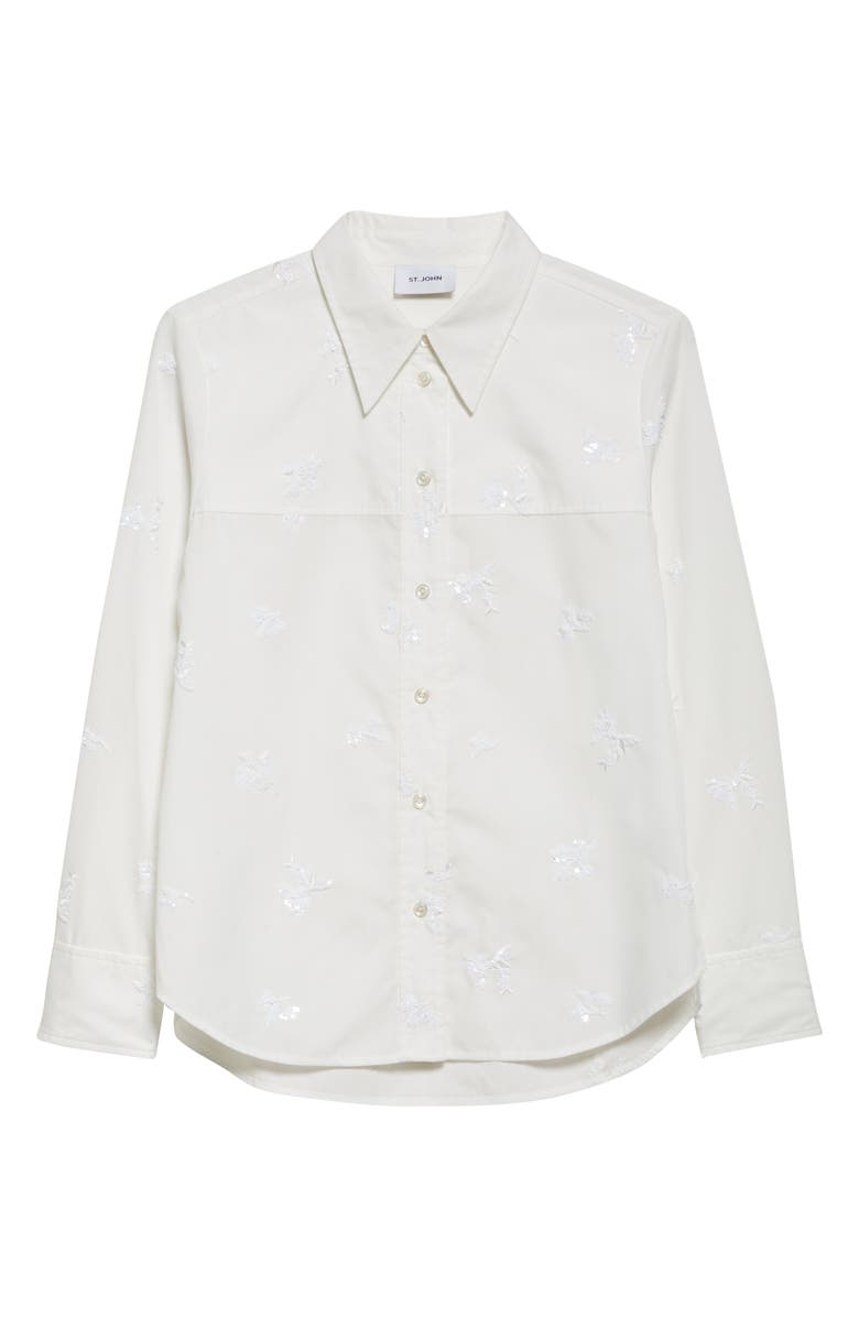 ST. JOHN Sequin Floral Embroidered Button-Up Shirt, Alternate, color, Ivory