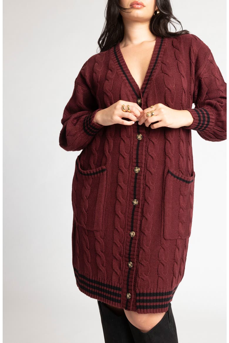 Stripe Cardigan Sweater Dress, Alternate, color, MAROON BANNER