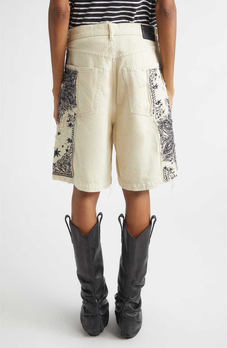 R13 Relaxed Denim Bermuda Shorts, Alternate, color, Ecru Bandana Applique