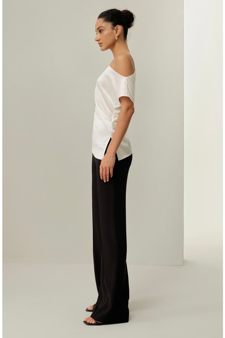 Women's Stretch Silk Charmeuse Asymmetric Top, Alternate, color, Natural White