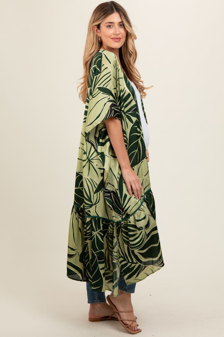 Tropical Print Long Cover Up, Alternate, color, Green