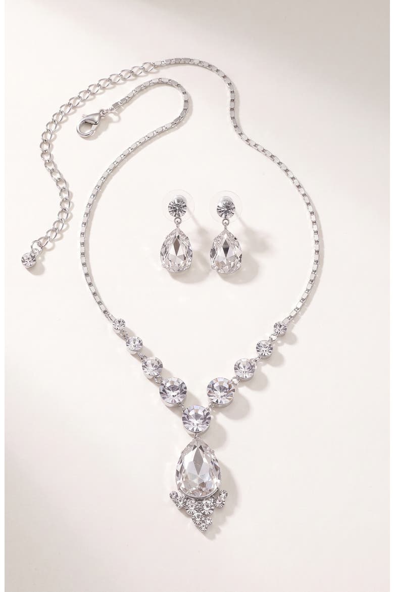 Elegant Teardrop Crystal Necklace Earrings Set, Alternate, color, Silver