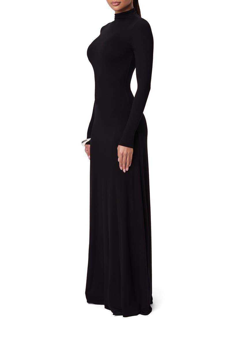 Funnel Neck Long Sleeve Dress, Alternate, color, BLACK