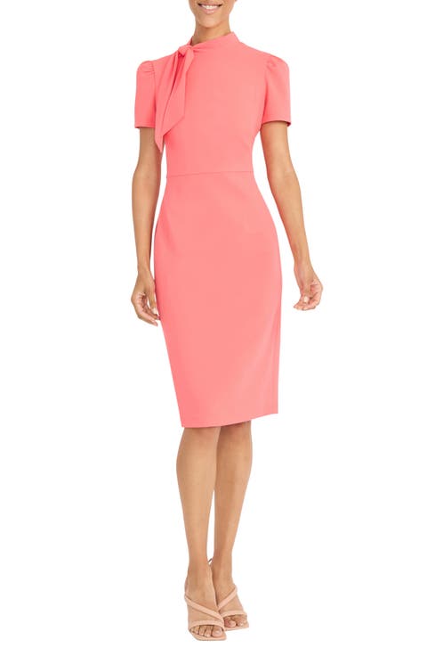 Tie Neck Puff Sleeve Scuba Crepe Dress