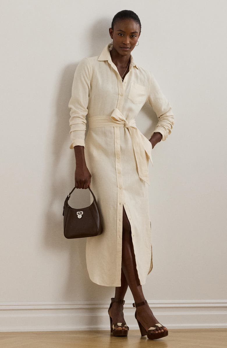 Lauren Ralph Lauren Belted Long Sleeve Midi Shirtdress, Alternate, color, 