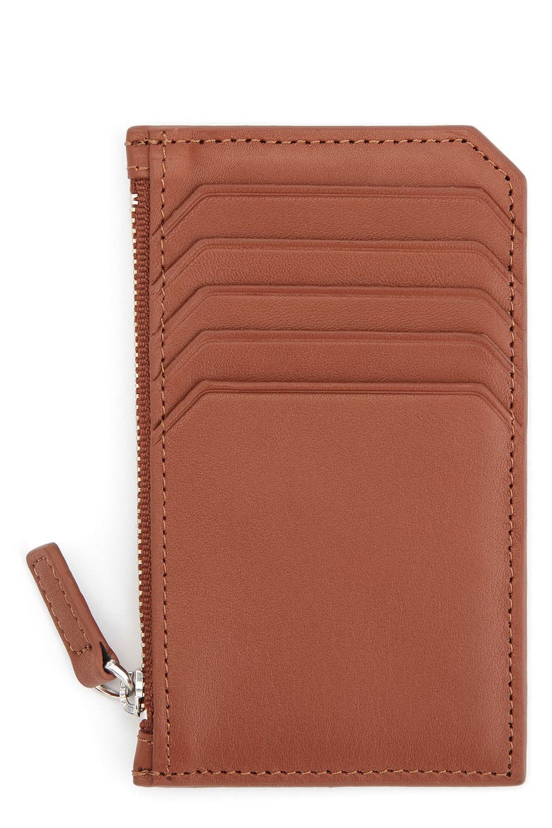 Zip Leather Card Case, Main, color, TAN
