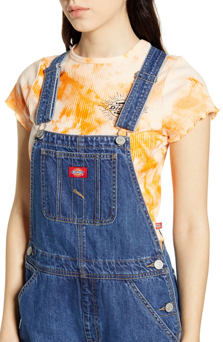 Dickies Cuffed Denim Short Overalls, Alternate, color, 