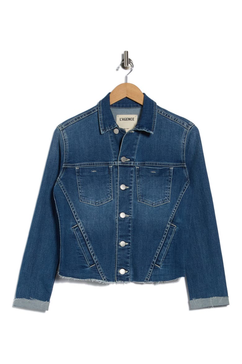 Janelle Slim Fit Raw Hem Denim Trucker Jacket, Alternate, color, STANTON