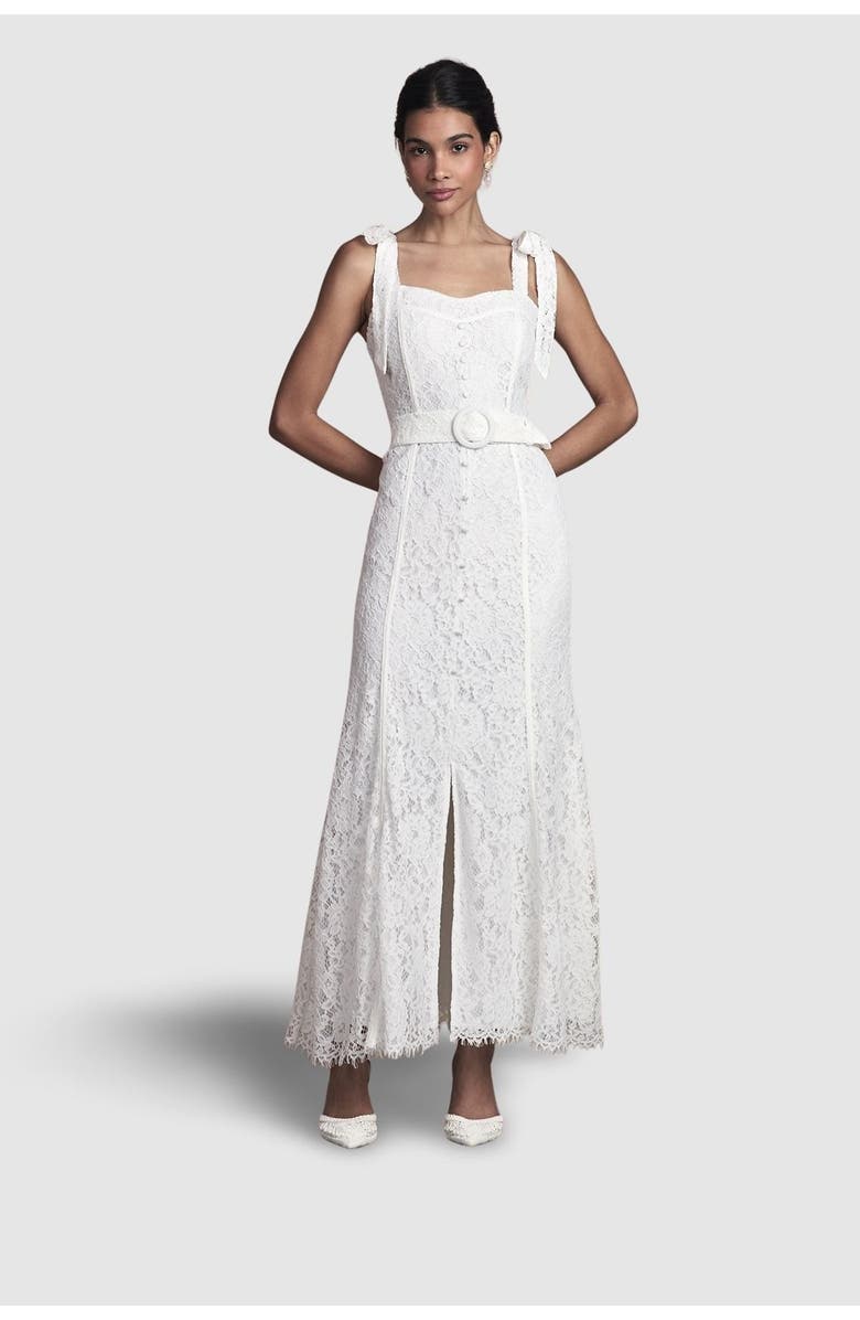 Coast Lace Bow Shoulder Maxi Wedding Dress, Main, color, Ivory