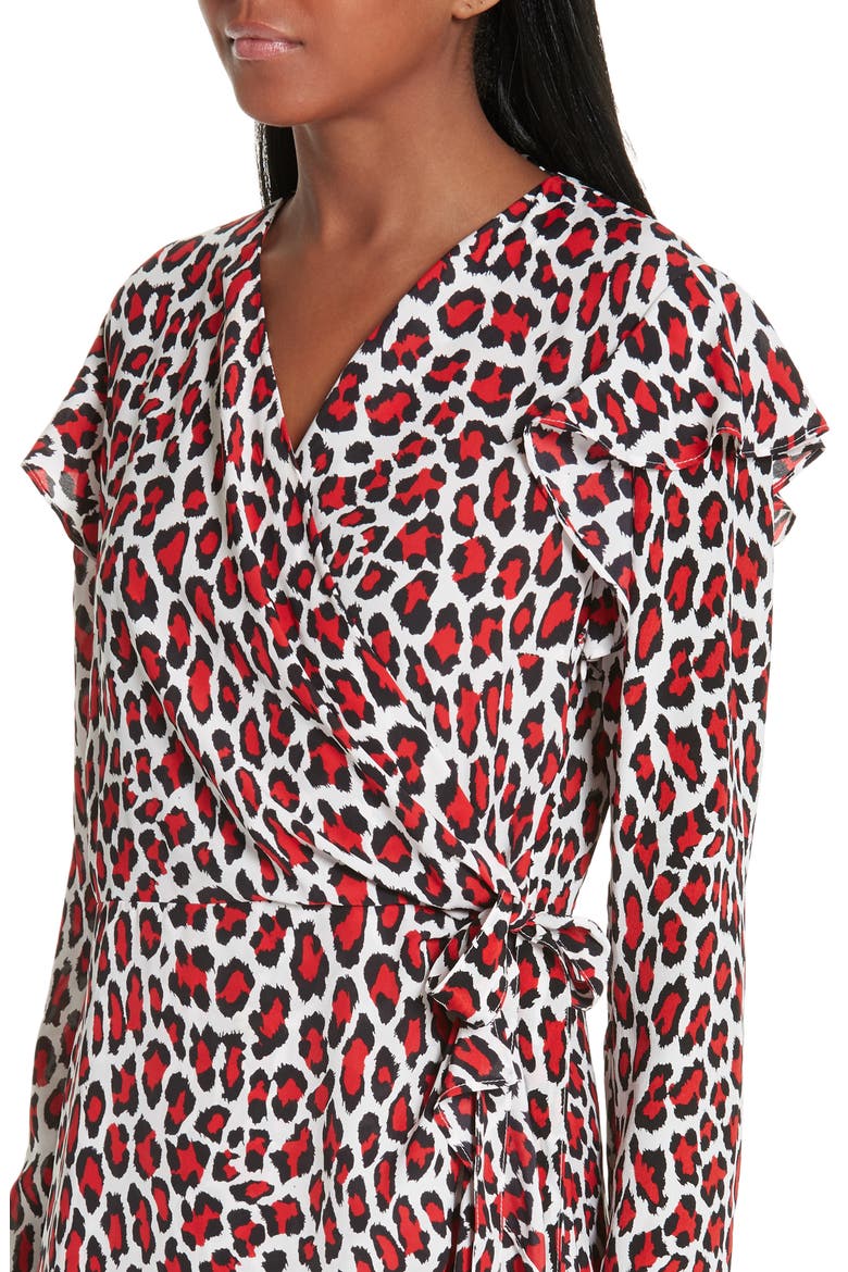 Lena Leopard Print Faux Wrap Dress, Alternate, color, RED LEOPARD