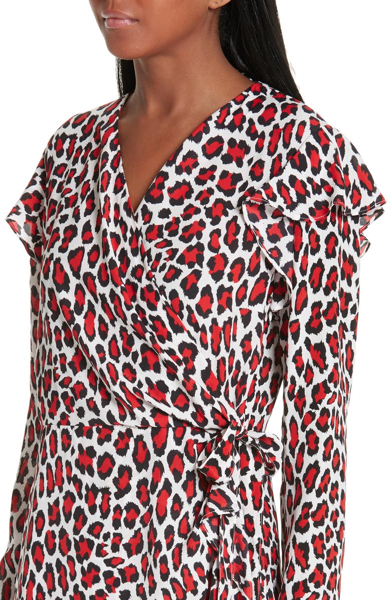 Robert Rodriguez Lena Leopard Print Faux Wrap Dress, Alternate, color,