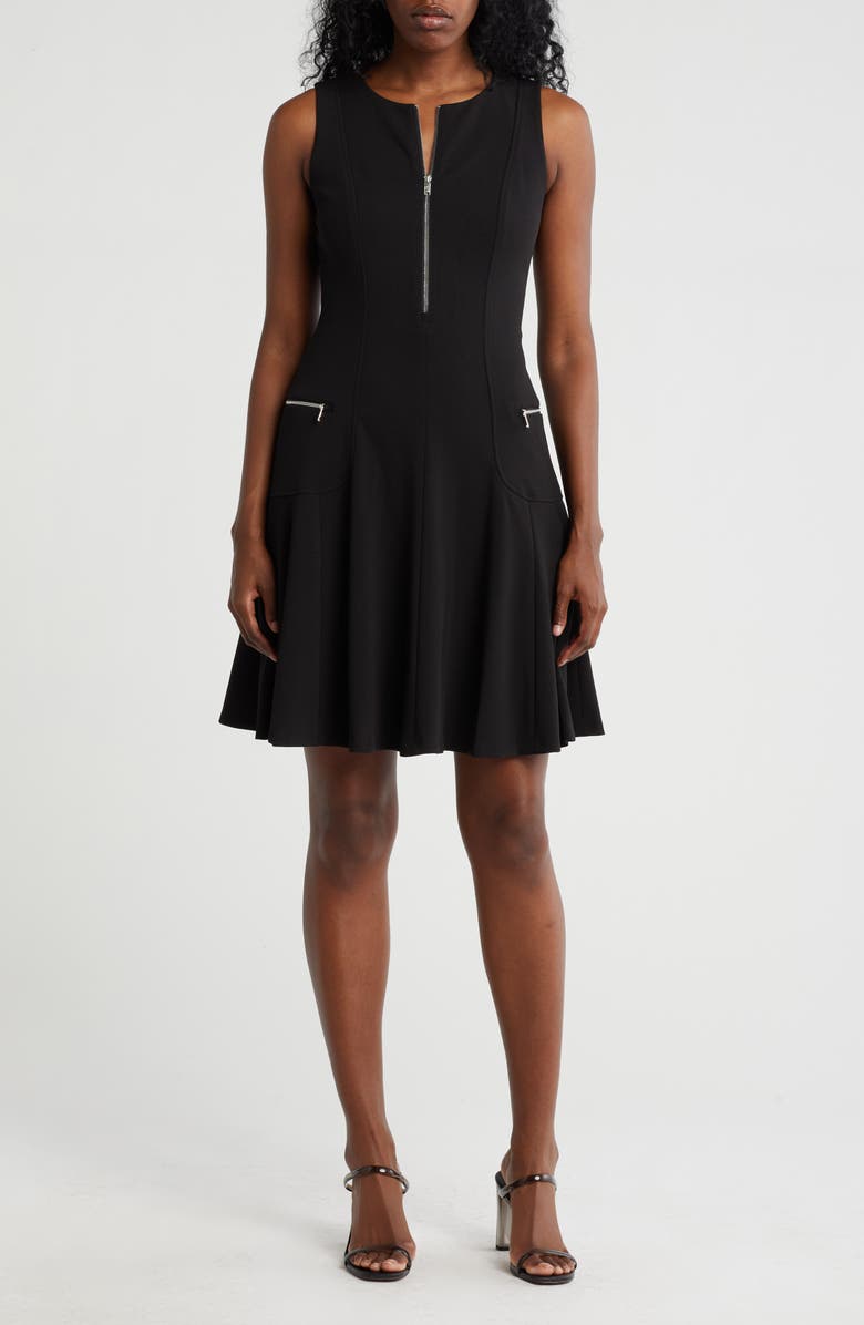 DKNY Front Zip Sleeveless Fit & Flare Dress, Main, color, 