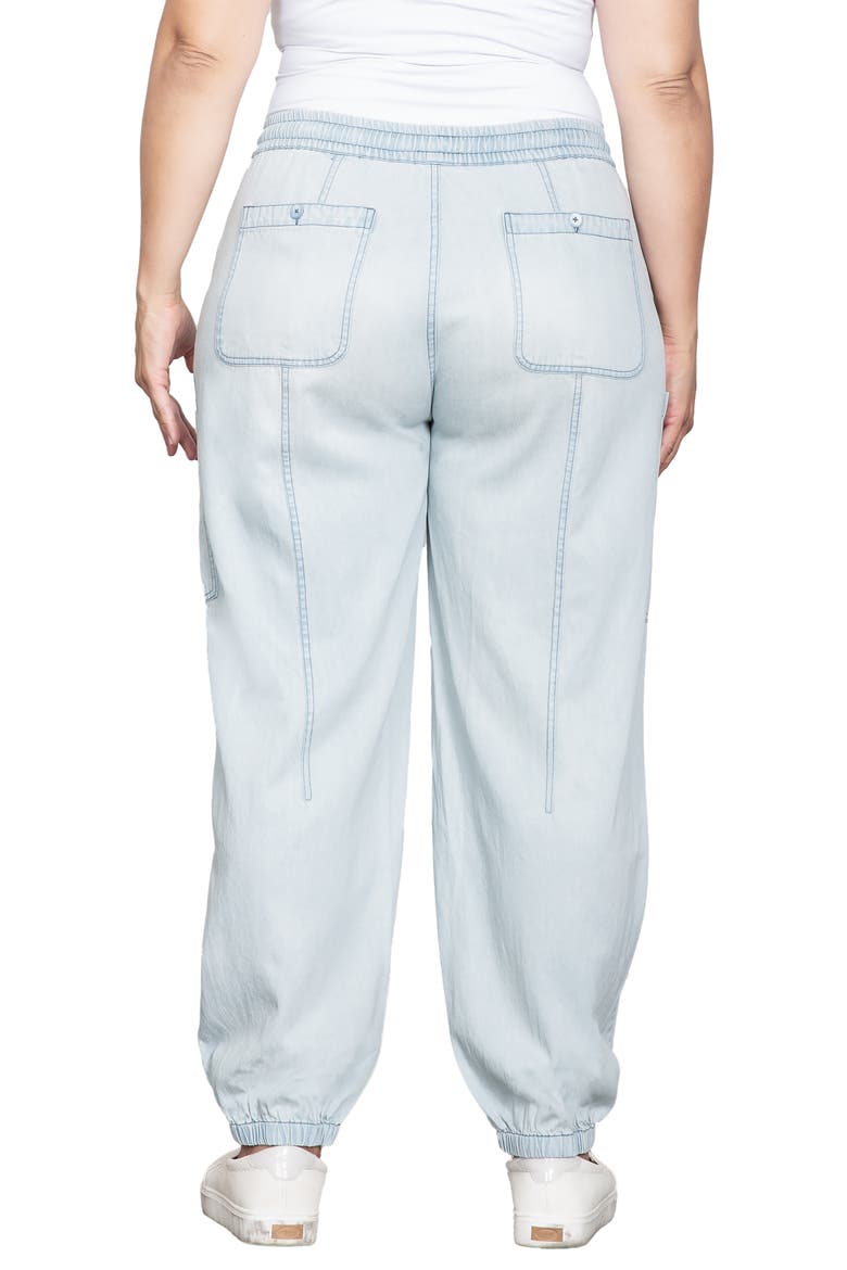 Low Slung Denim Cargo Joggers, Alternate, color, LIGHT HAND SAND