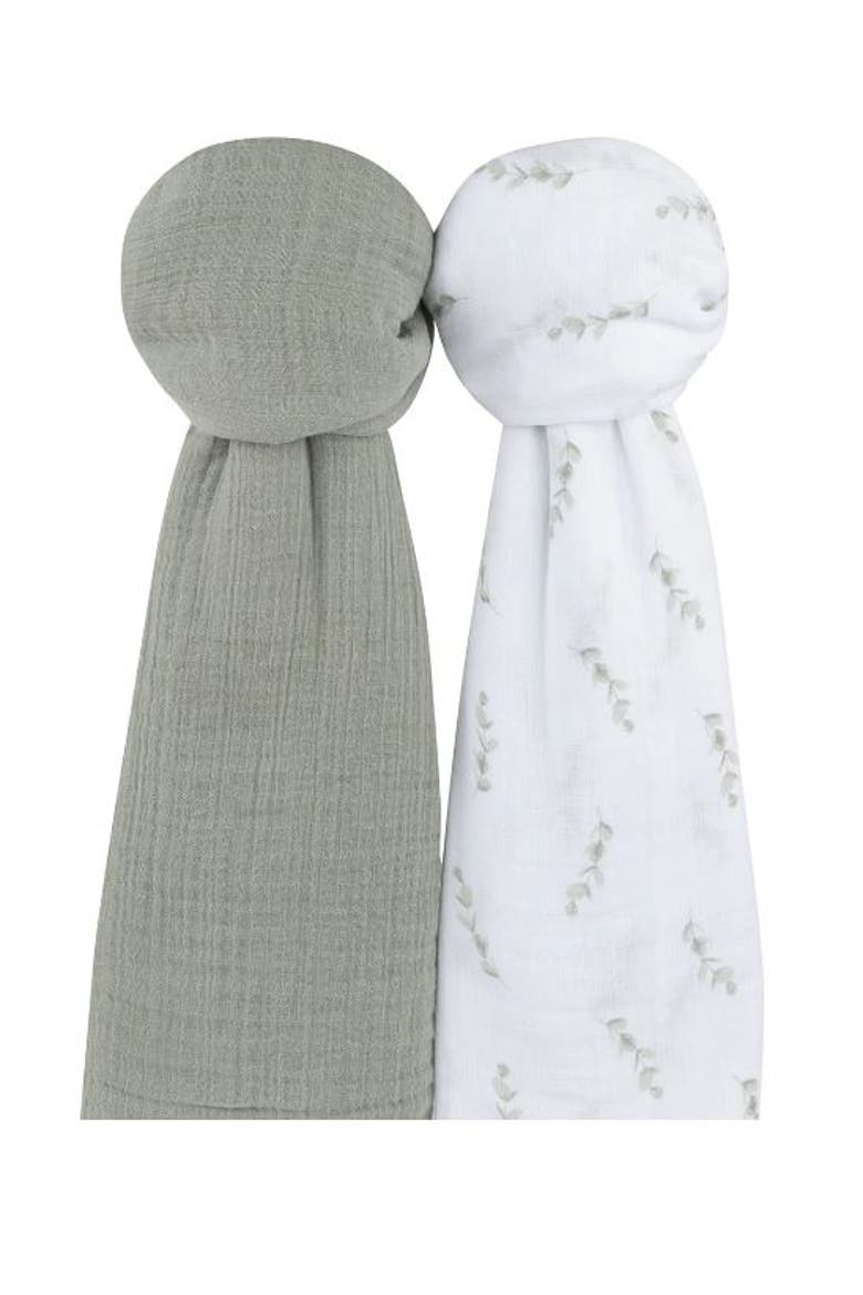 Cotton Muslin Swaddle Blanket 2 Pack, Alternate, color, Eucalyptus Print/Solid Sage