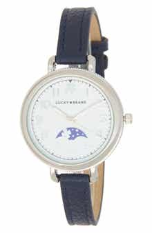 Round Analog Leather Strap Watch, 34mm