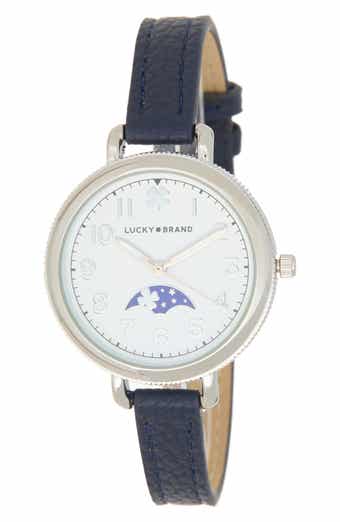 Round Analog Leather Strap Watch, 34mm