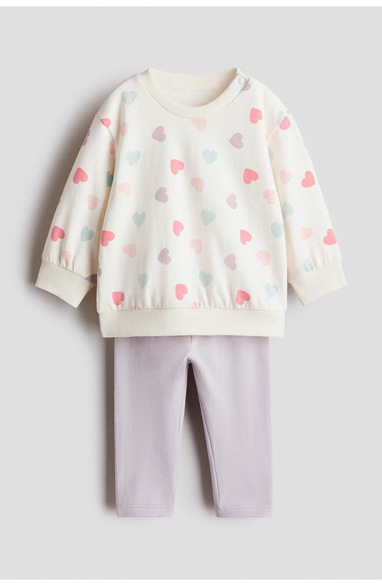 H&M 2-piece Sweatshirt And Leggings Set, Alternate, color, Light Purple/Hearts