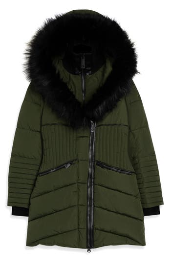 Noize Gigi Vegan Faux Fur Trim Quilted Parka In Green