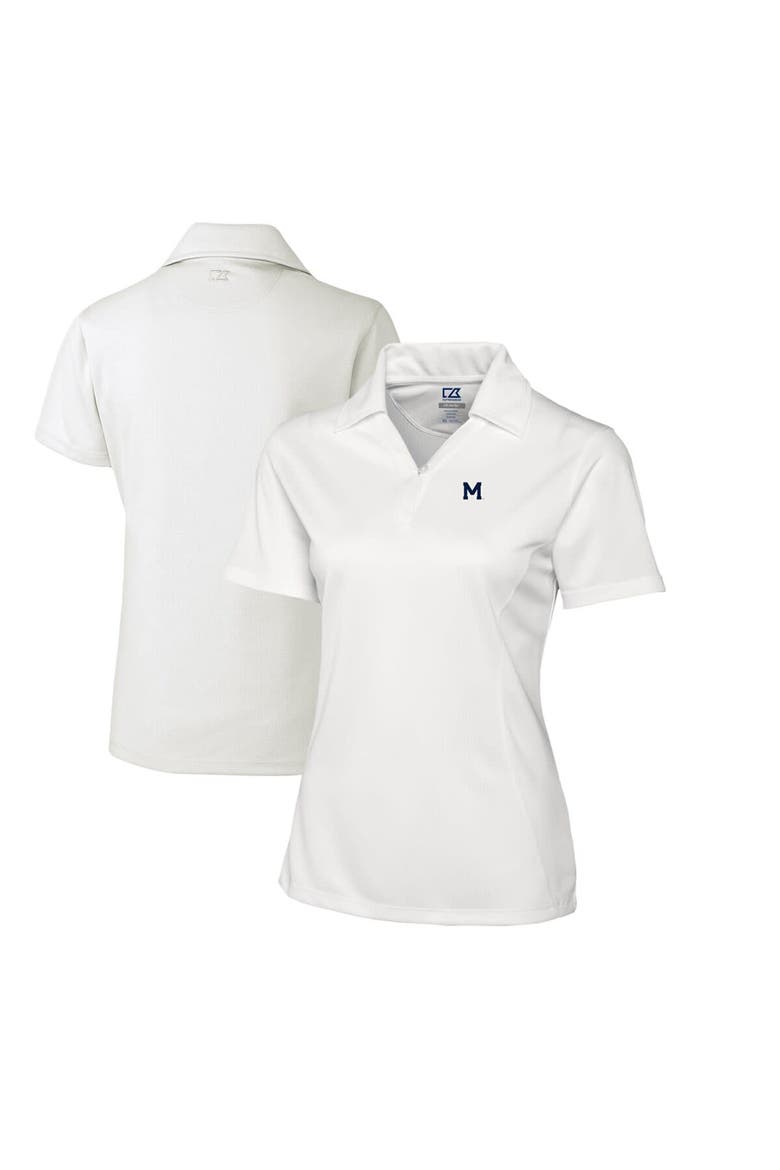 Women's Cutter & Buck White Michigan Wolverines CB DryTec Genre Textured Solid Polo, Main, color, White