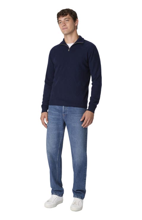 Half-zip Sweater With Tone-on-tone Zigzag Pattern