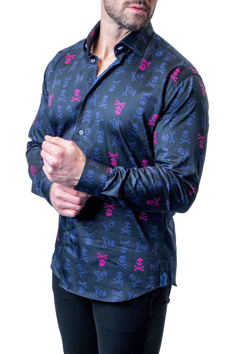 Einstein Skull Line Contemporary Fit Button-Up Shirt, Alternate, color, BLUE MULTI