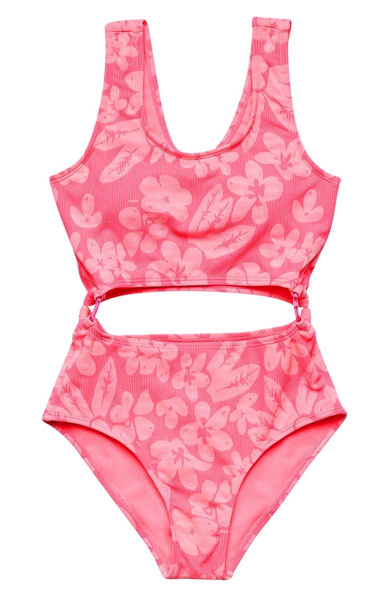 Beach Lingo Kids' Floral Jacquard One-Piece Swimsuit, Main, color, 