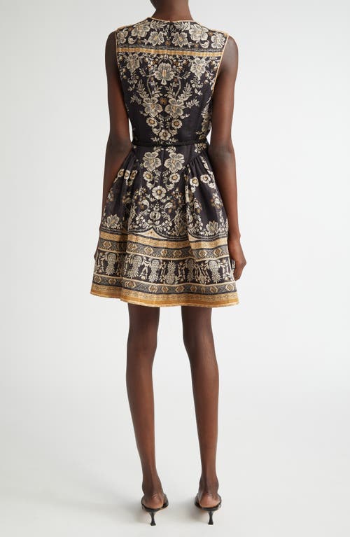 Shop Zimmermann Balance Belted Linen & Silk Fit & Flare Dress In Black Stamp