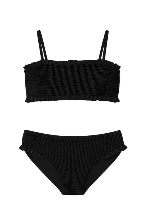 Crinkle Ruffle Bandeau Two Piece Swimsuit