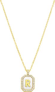 Adornia Crystal Mother of Pearl Initial Pendant Necklace