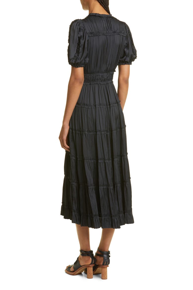 Olivia Pleated Tiered Dress, Alternate, color, NOIR