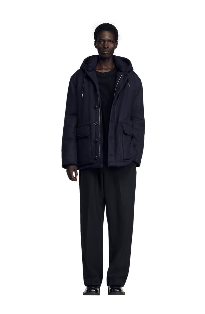 SANDRO Hooded wool parka, Alternate, color, Navy Blue