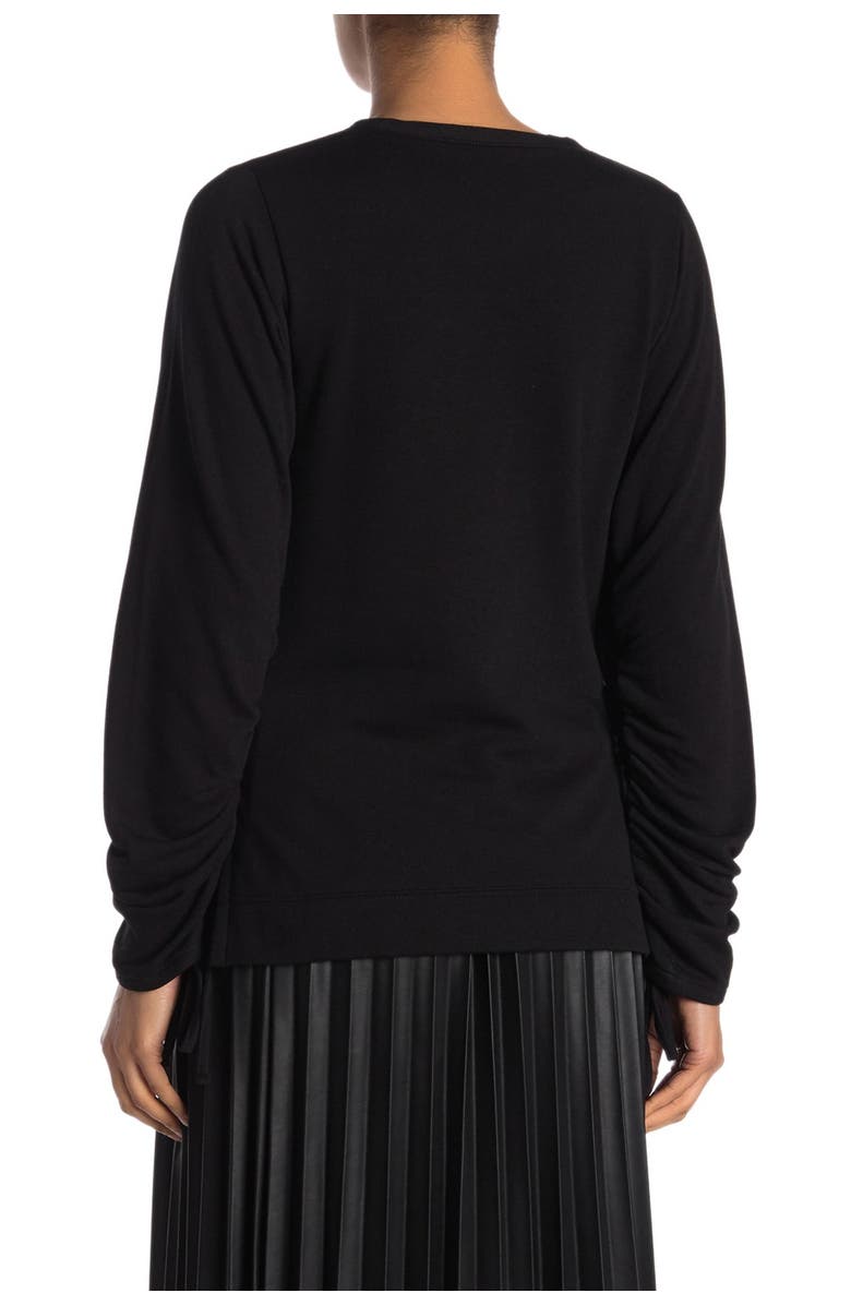 RACHEL Rachel Roy Drawstring Tie Sleeve Pullover Fleece Sweatshirt, Main, color, 