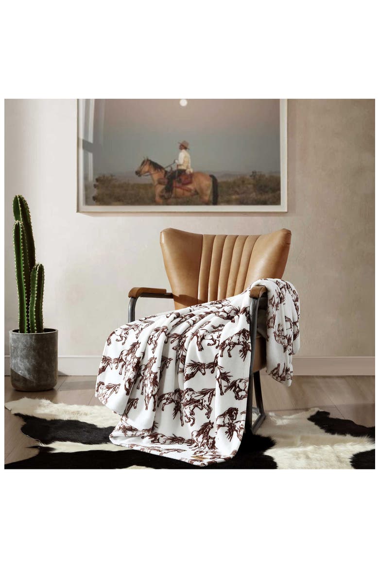 Mustang Horses Plush Fleece Blanket, Alternate, color, DARK BROWN