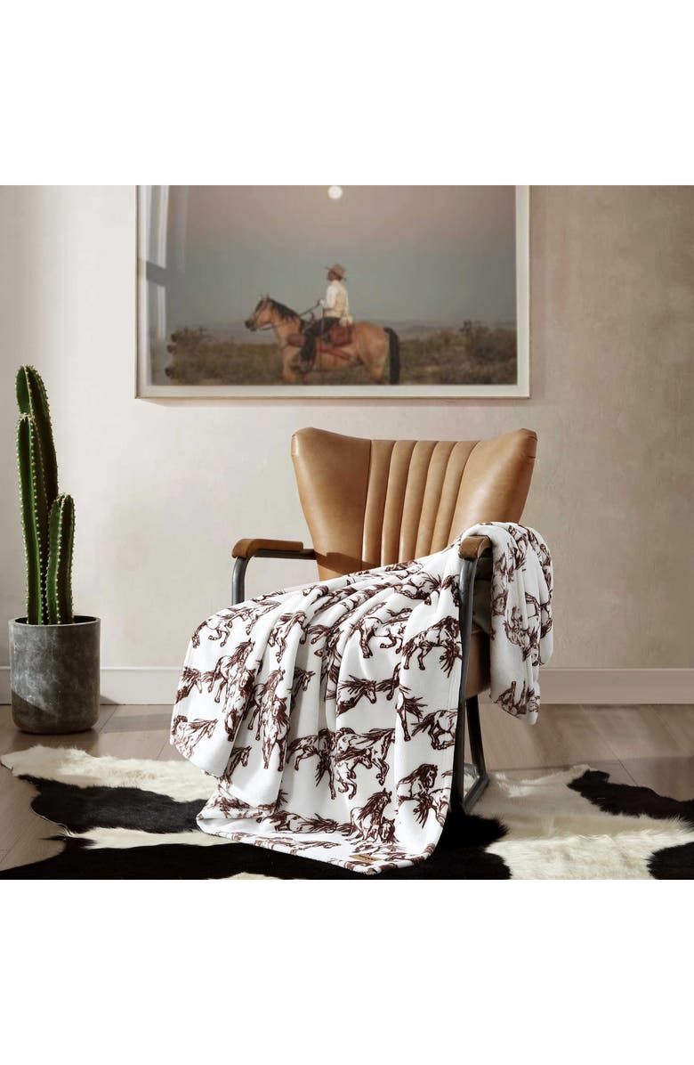Wrangler Mustang Horses Plush Fleece Blanket, Alternate, color, Dark Brown