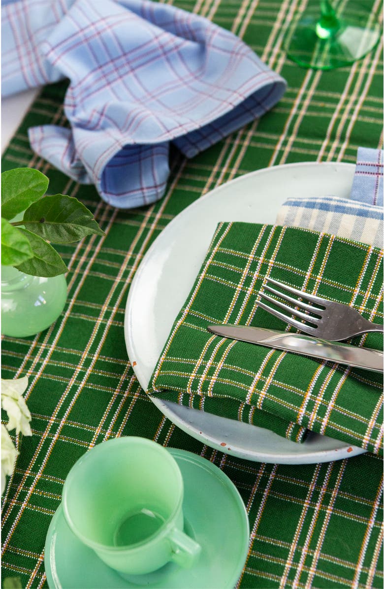 Archive New York Chiapas Handwoven Plaid Cotton Table Runner, Alternate, color, Green