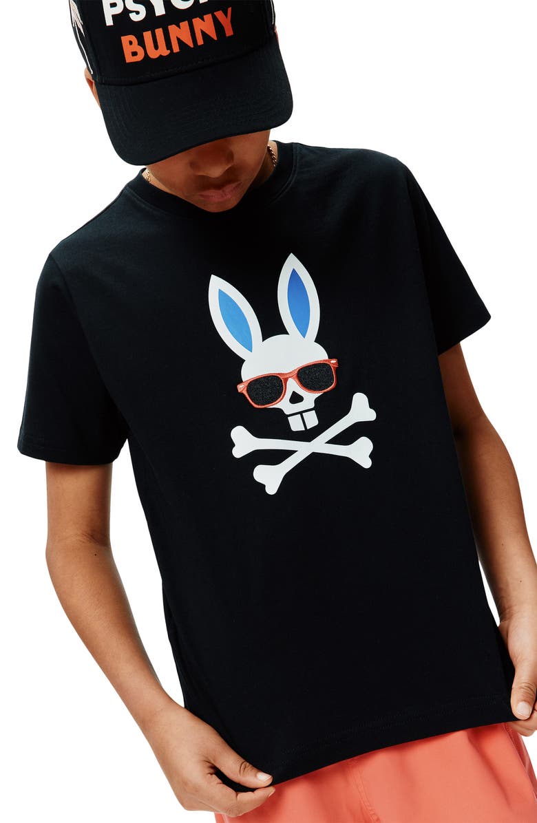 Psycho Bunny Kids' Luca Embroidered Pima Cotton Graphic T-Shirt, Alternate, color, Black