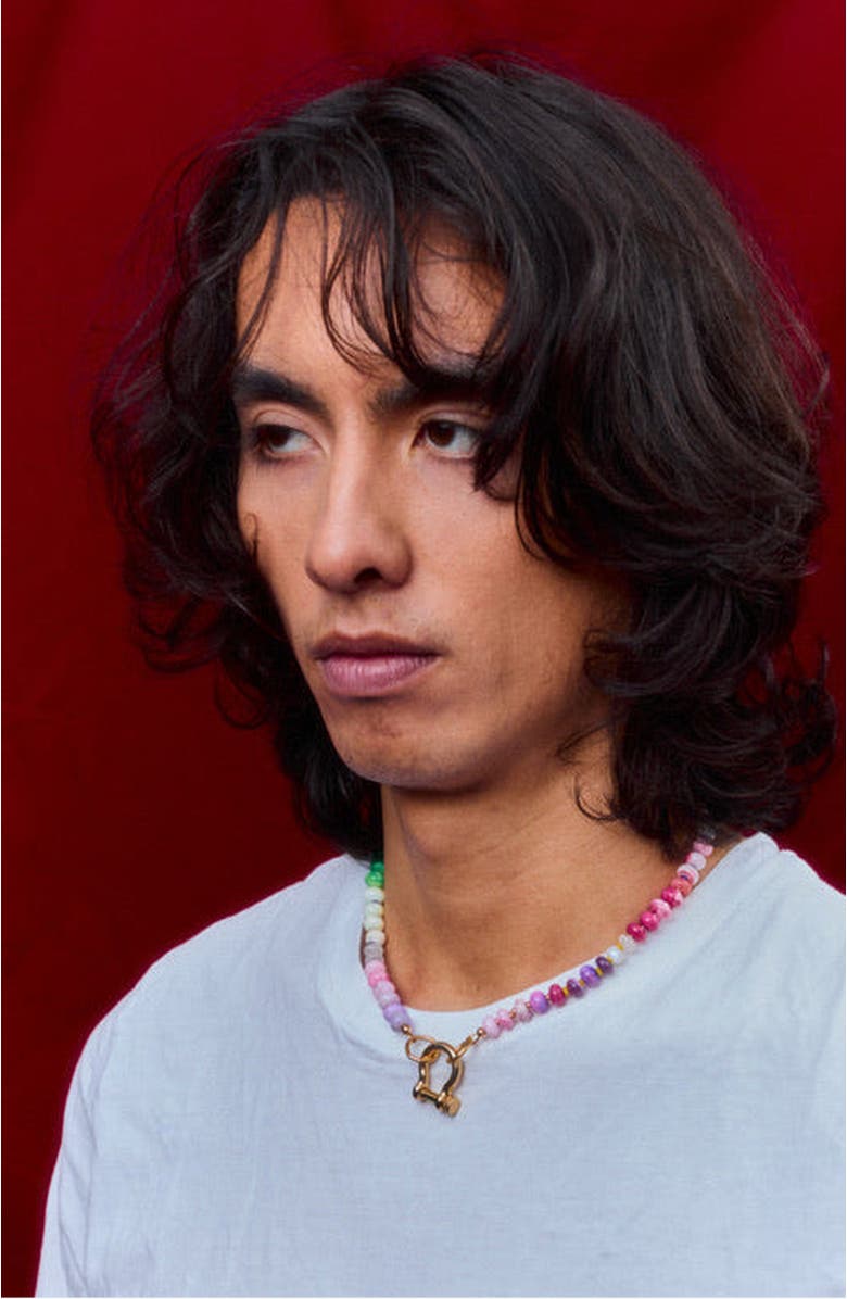 SHOP SPICY DAN Winnie Gender Inclusive Rainbow Opal and Moonstone Necklace, Alternate, color, Rainbow