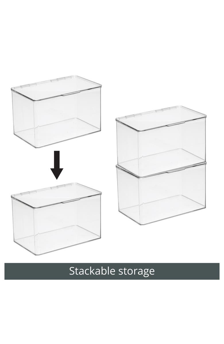 mDesign Plastic Bath Stacking Storage Organizer Box, Hinged Lid, 4 Pack, Main, color, Clear